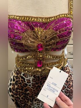 Sherri Hill - Gold/Fuscia Leopard Two-Piece Dress size 8 style 32101